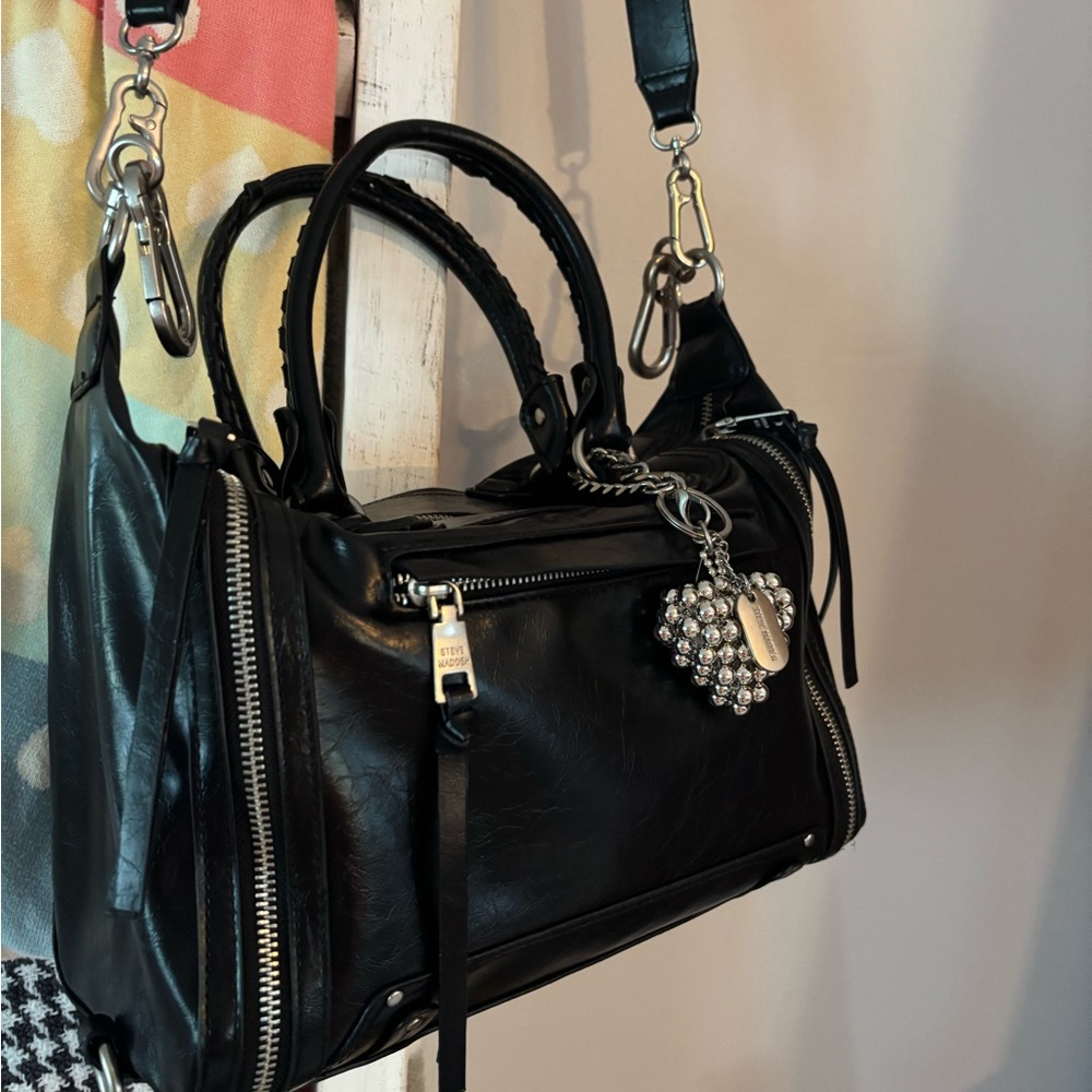 Steve Madden Black Satchel with Silver Accents